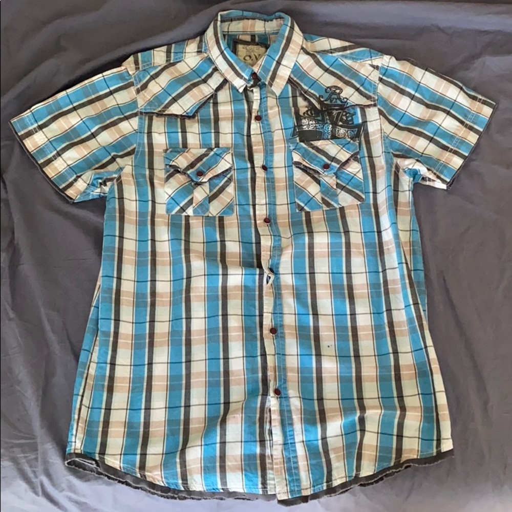 Men's Short Sleeve Checkered Button Down Shirt